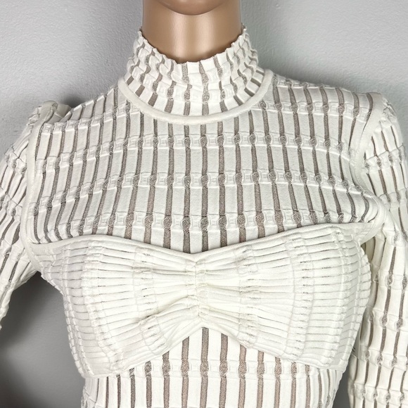 NEW HERVE LEGER WHITE SHADOW STRIPE MINI DRESS - Picture 3 of 10